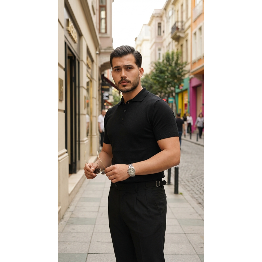 Erkek Düğme Yakalı Kısa Kollu Pamuk Triko Tişört