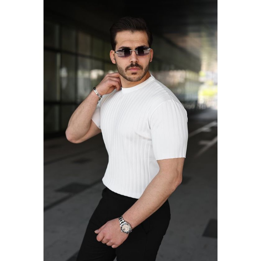 Erkek Fitilli Bisiklet Yaka Kısa Kollu Tişört