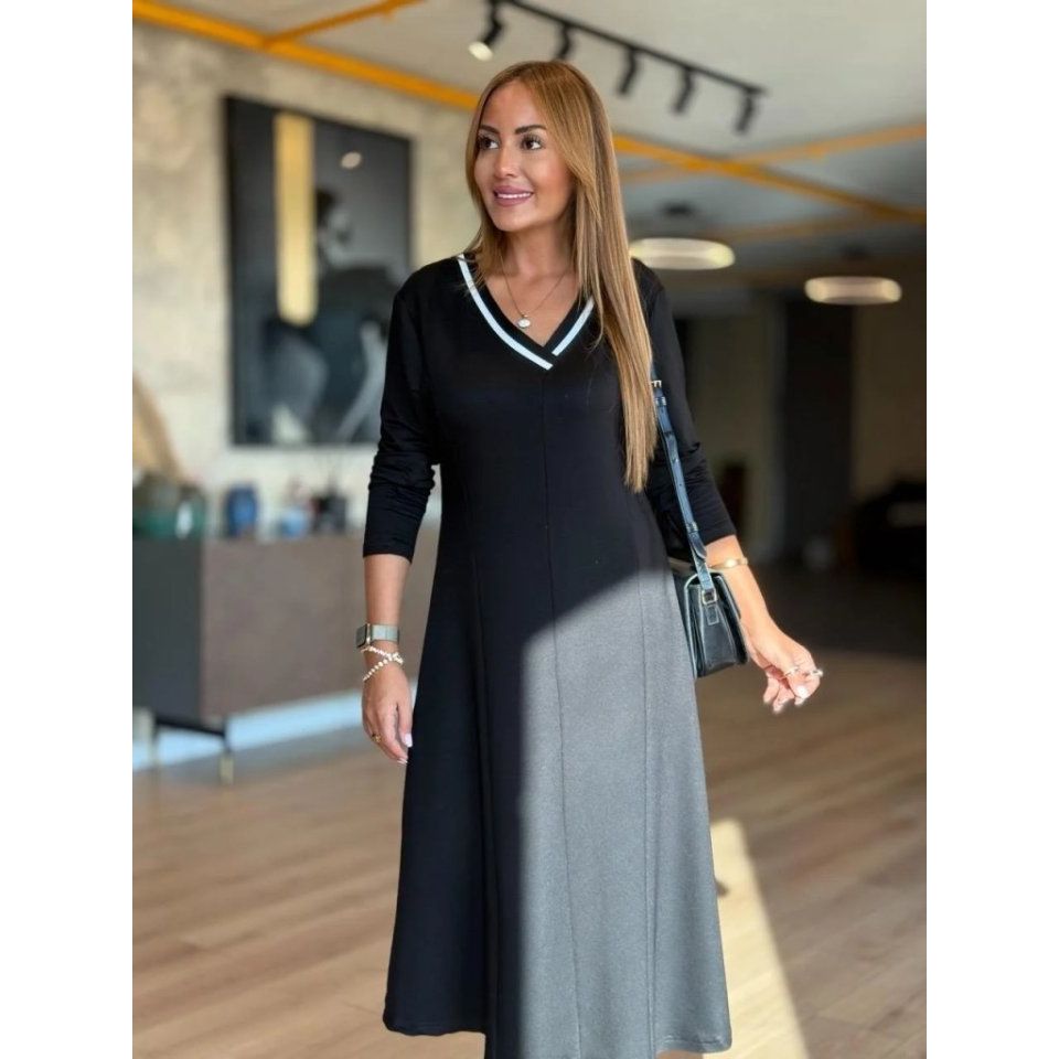Kadın Uzun Kollu V Yakalı Midi çağla Yeşili Modal Elbise