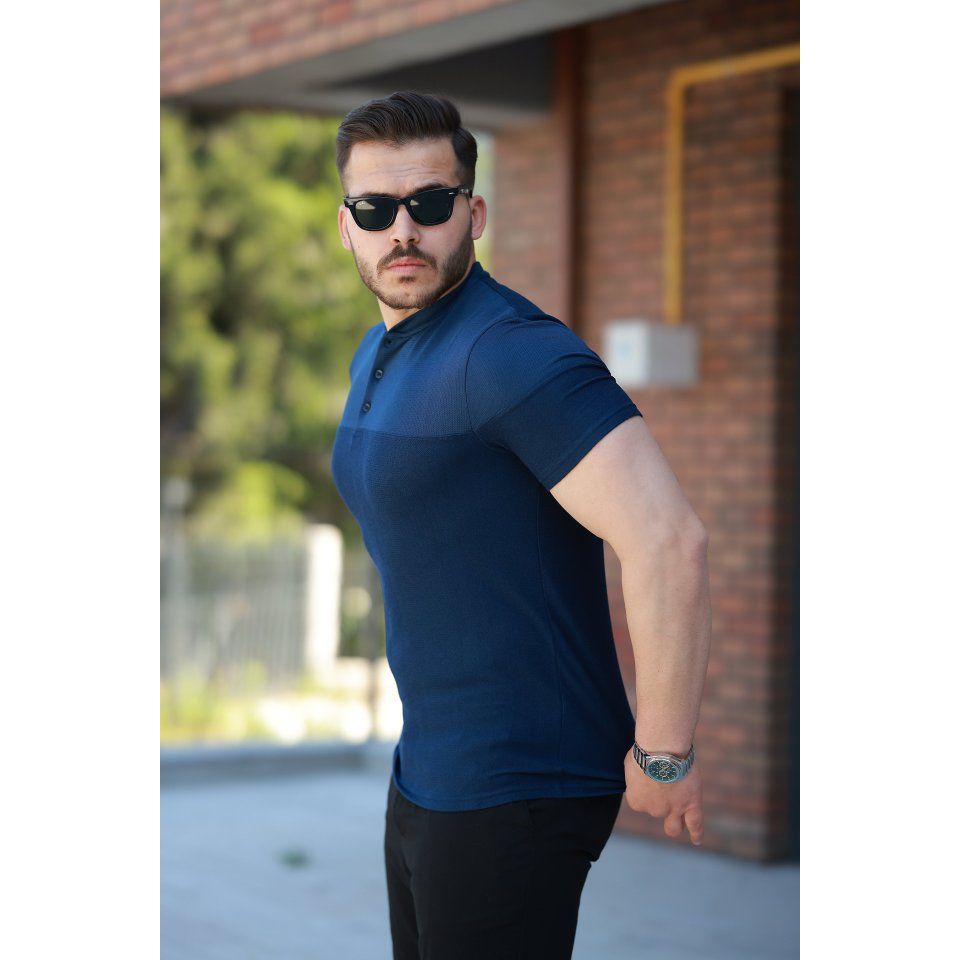 Erkek Hakim Yakalı Kısa Kollu Pamuklu T-shirt