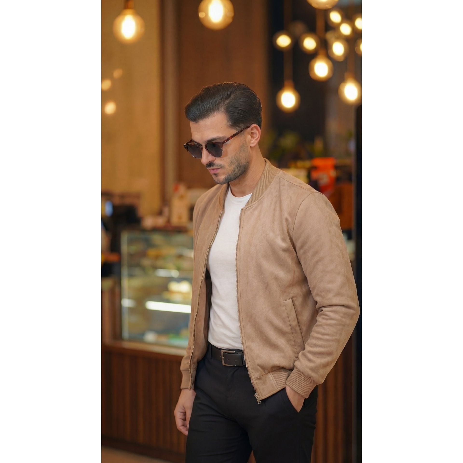 Erkek Scuba Süet Kumaş Bomber Hırka