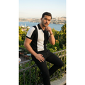 Erkek Kısa Kollu Polo Yakalı Blok Desenli Triko Bluz
