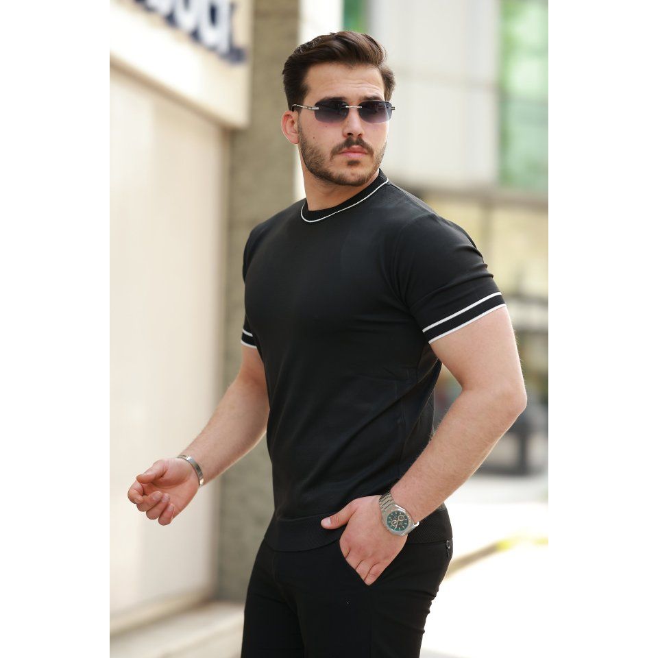 Erkek Bisiklet Yaka Ribanalı Kısa Kollu Tshirt