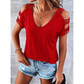Kadın Kısa Kollu V Yakalı şerit Detaylı Viskon Bluz