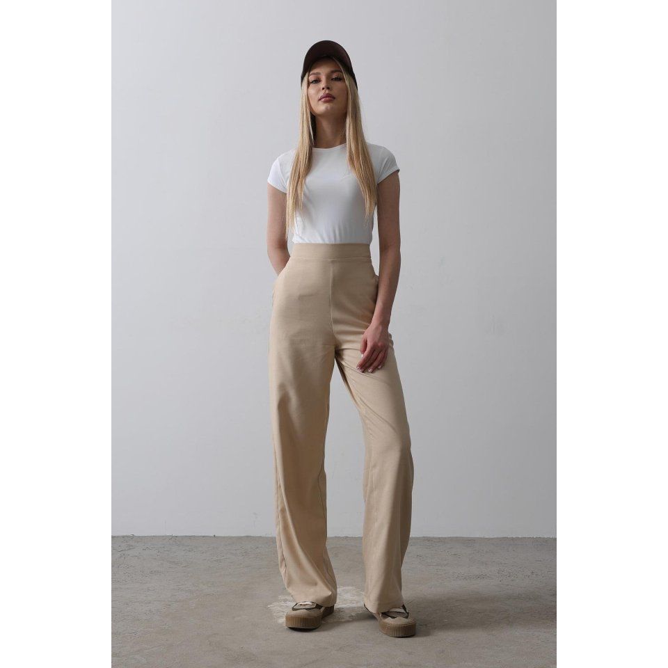 Beli Yarım Lastikli Palazzo Pantolon - Camel