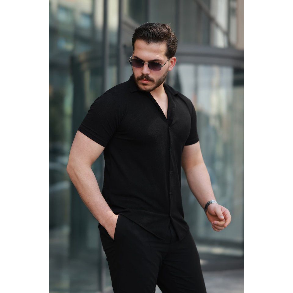 Erkek Kısa Kollu örme Kumaş Pamuklu Gömlek