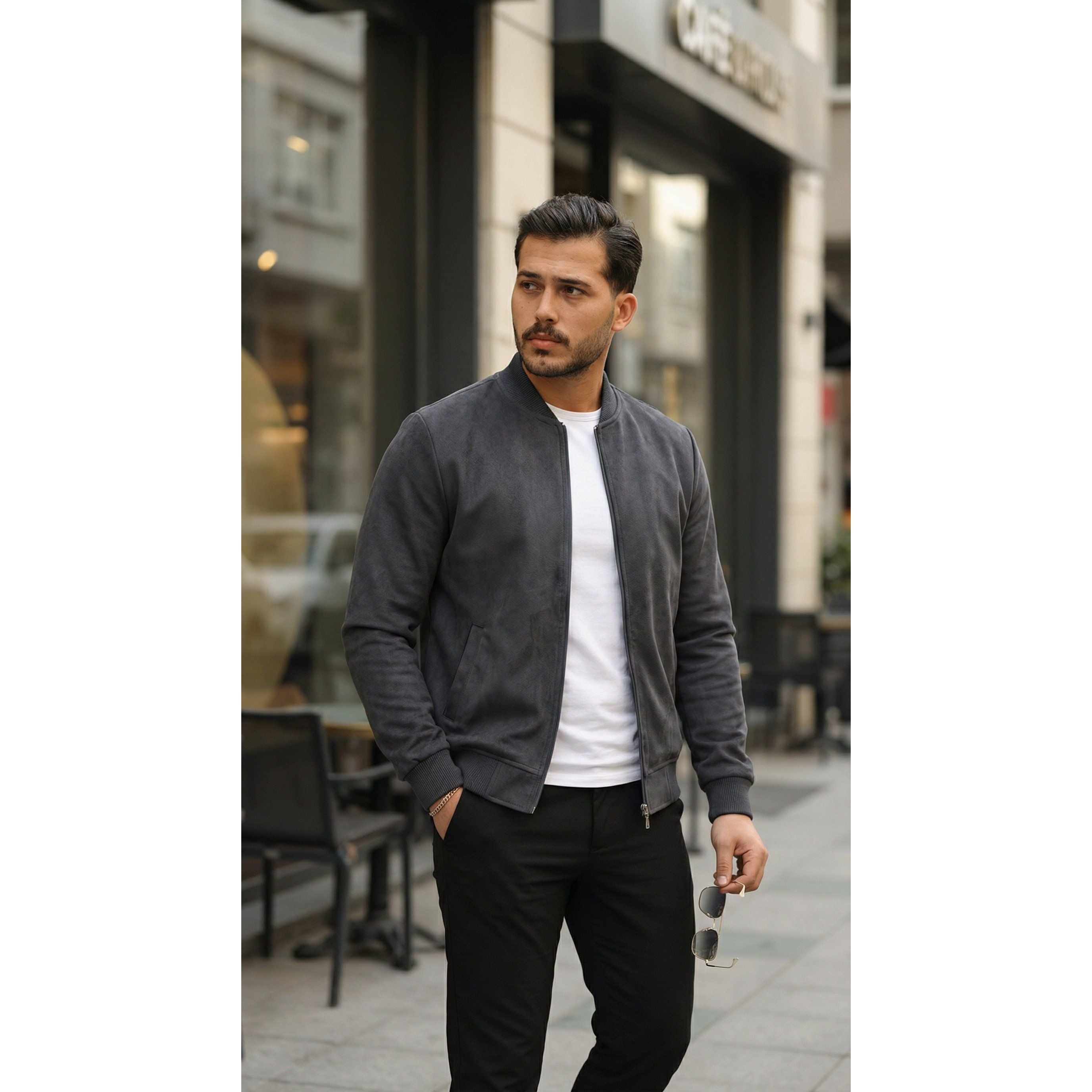 Erkek önden Fermuarlı Içi Astarlı Süet Ceket