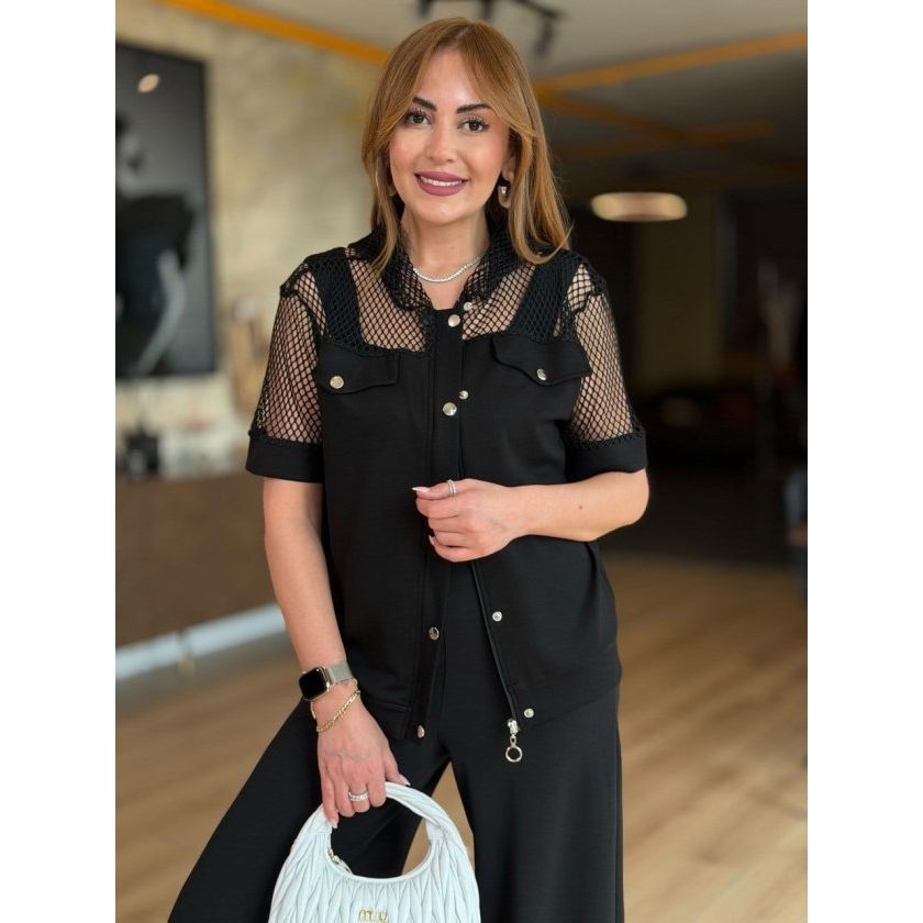 Kadın Fileli Kapüşonlu Modal Ceket
